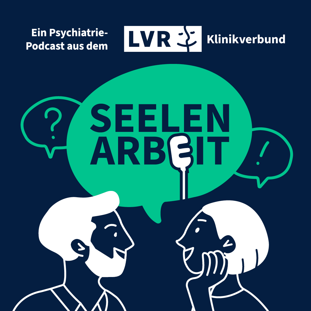 Zu sehen ist das Cover des Podcasts Rheinland-Rausch. Es zeigt eine Illustration mit zwei Personen im Gespräch. Über ihnen ist ein Sprechblase mit dem Schriftzug