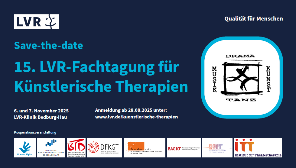 Mit diesem Flyer wirbt das LVR-Fachforum Künstlerische Therapien für die FaKT 2025.